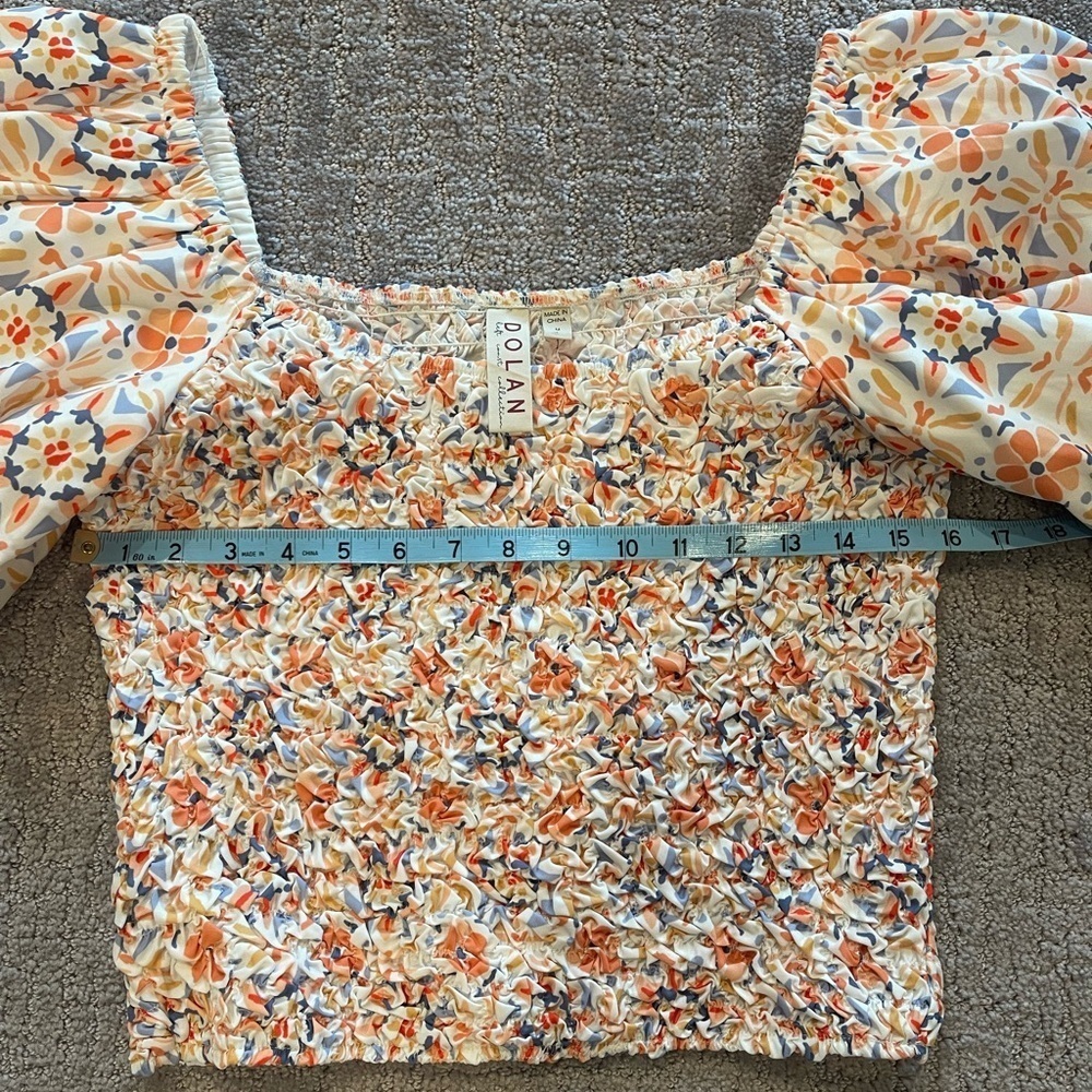 Anthropologie Dolan Multicolor Floral Off-Shoulder Textured Blouse,Puff Sleeve,M - Picture 8 of 13